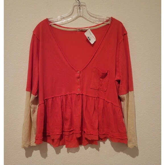 NWT Free People Women Heart of Mine Colorblock Top Shirt Burnt Orange Tan Large - Picture 3 of 9